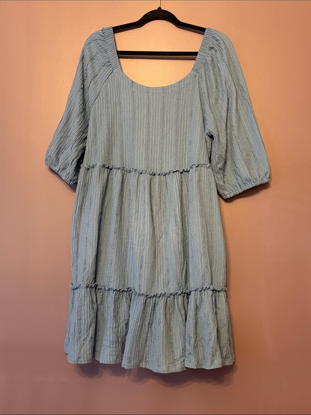Frye & Co Light Blue Tiered Gauzy Peasant Dress with Pockets and Tie Back XXL